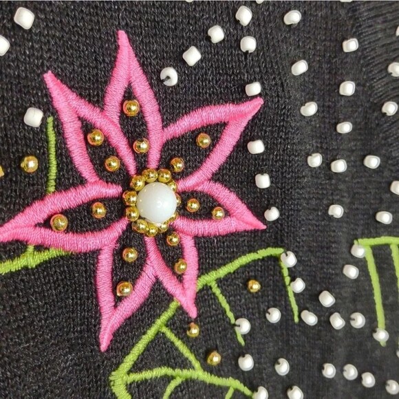 Jack B. Quick Cardigan Sweater Embroidered Beaded Medium Ugly Christmas Sweater - Picture 8 of 10